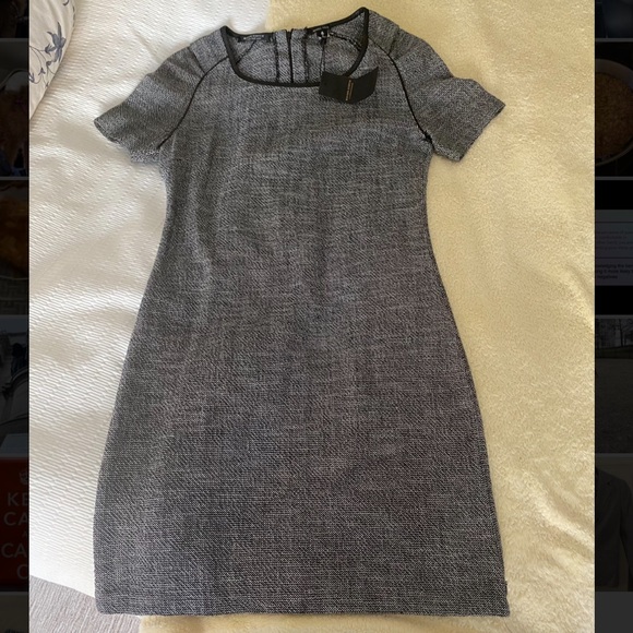 Tweed Black & Gray Shift Dress w/ Leather Trim - Picture 5 of 7